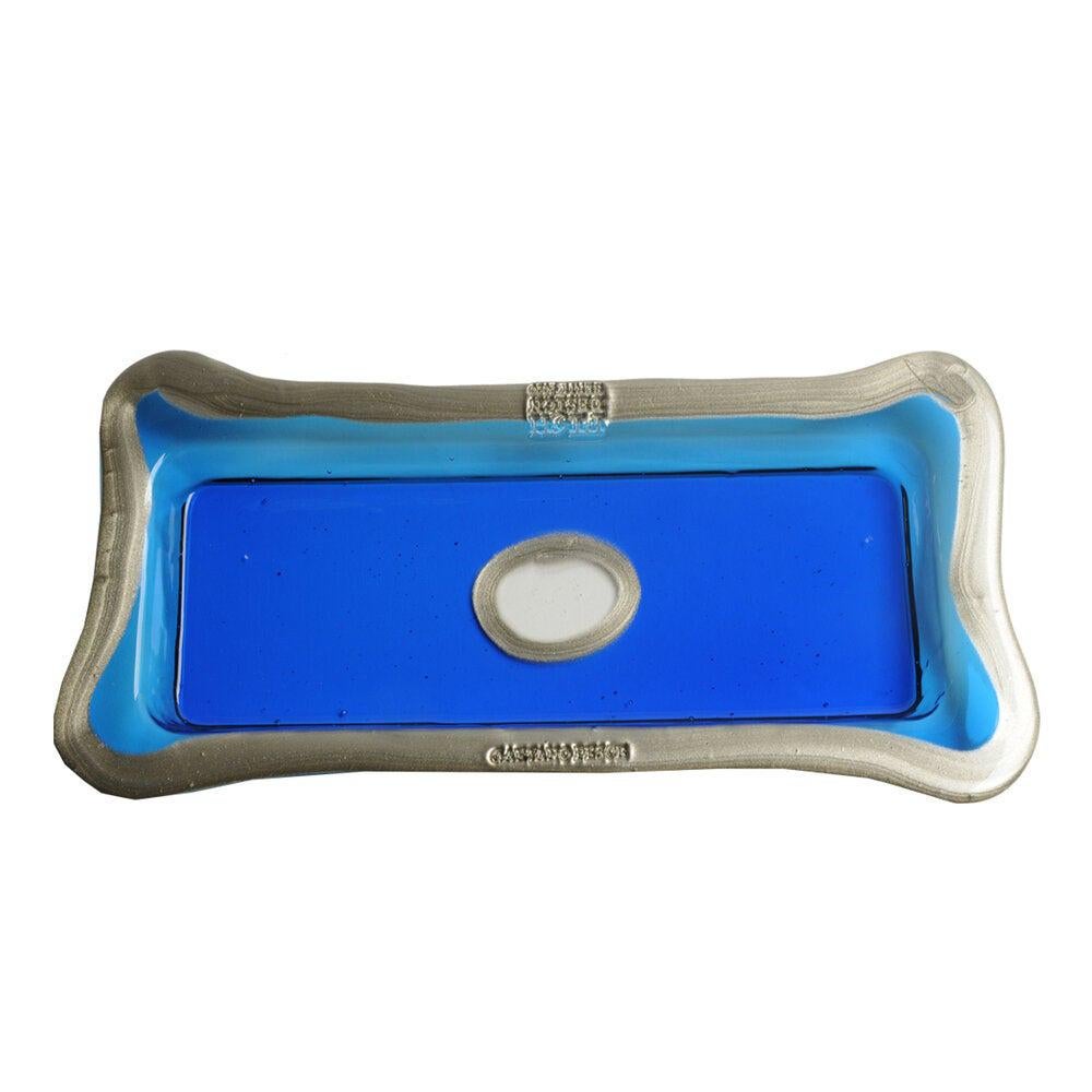 Try-Tray Large Rectangular Tray in Clear Blue, Matt Bronze by Gaetano Pesce