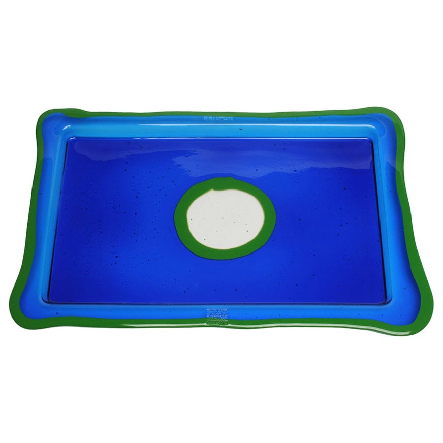 Grand plateau rectangulaire Try-Tray en bleu clair et vert mat de Gaetano Pesce