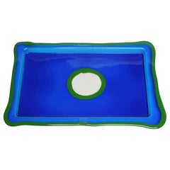 Try-Tray Großes rechteckiges Tablett in Klarblau, Mattgrün von Gaetano Pesce