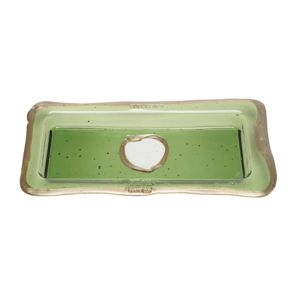 Try-Tray Large Rectangular Tray in Clear Green and Silver by Gaetano Pesce