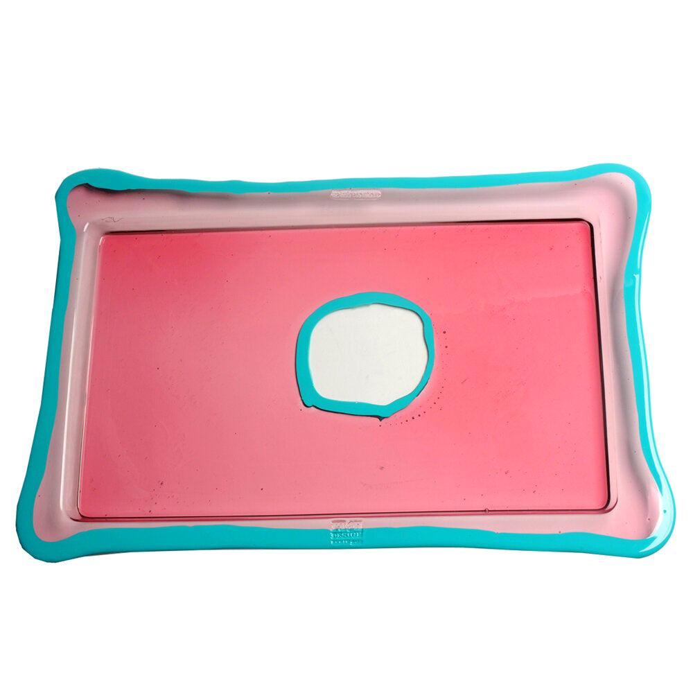 Try-Tray Large Rectangular Tray in Clear Pink, Matt Turquoise by Gaetano Pesce For Sale