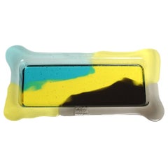 Grand plateau rectangulaire Try-Tray jaune clair, turquoise et gris de Gaetano Pesce