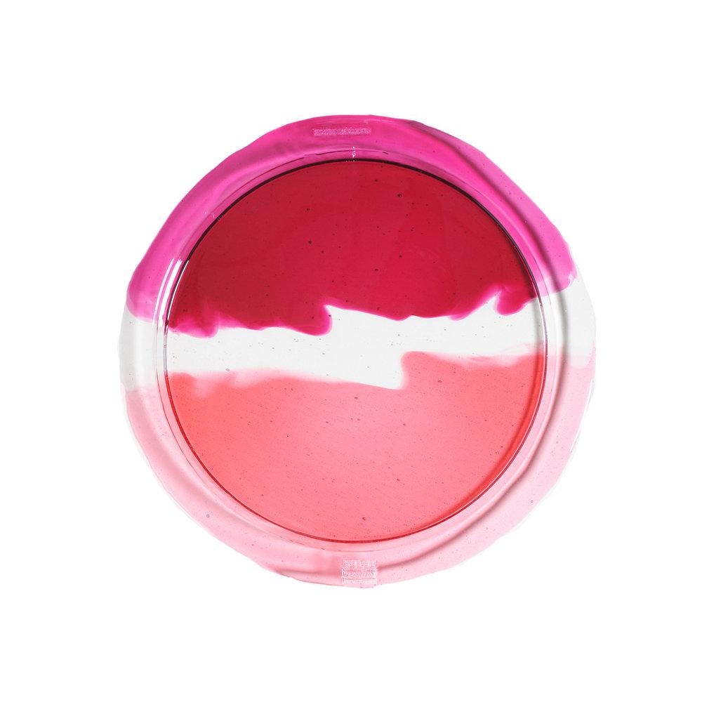 Try-Tray Large Round Tray in Clear Pink, Clear, Fuchsia by Gaetano Pesce For Sale