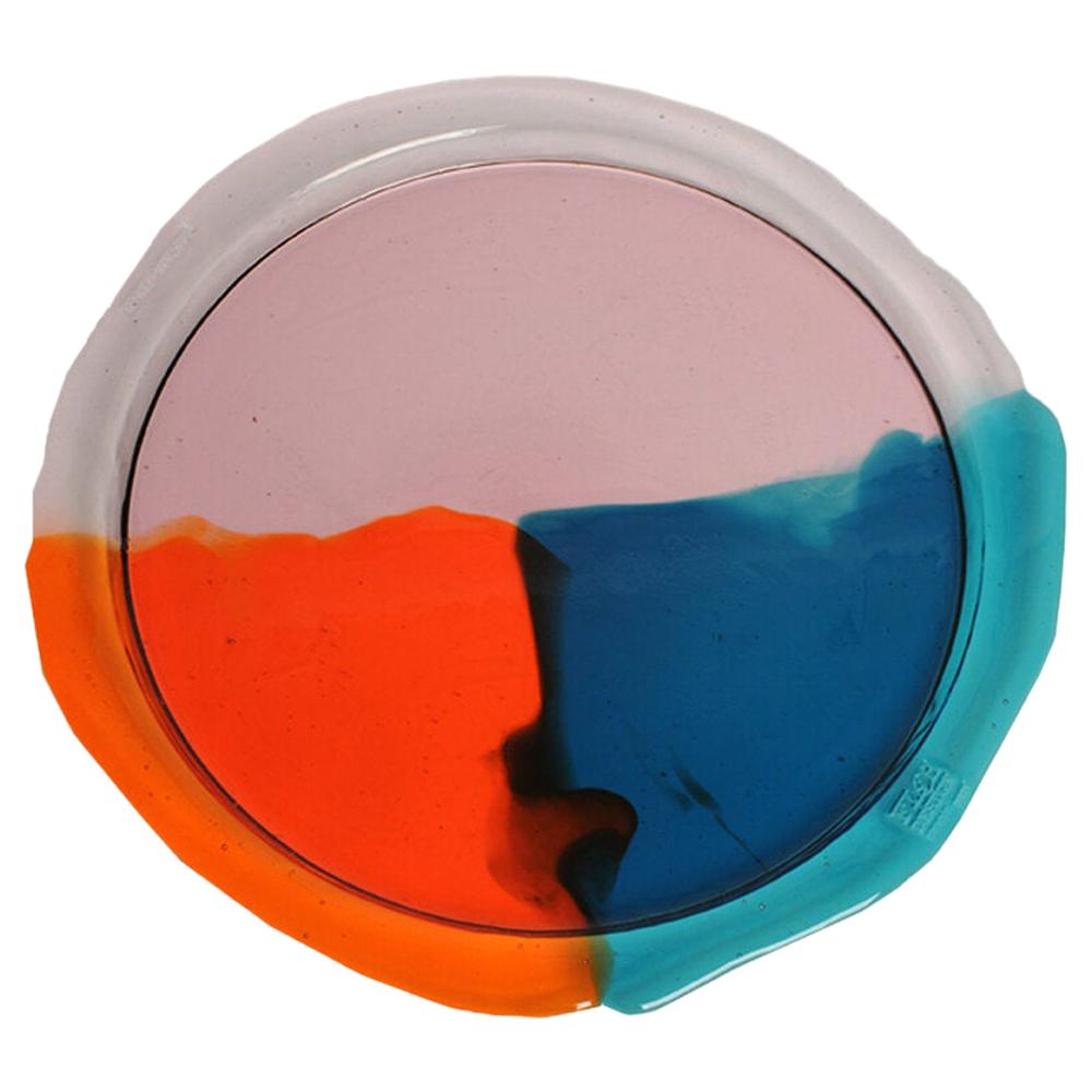 Try-Tray Large Round Tray in Clear Pink, Emerald and Orange by Gaetano Pesce