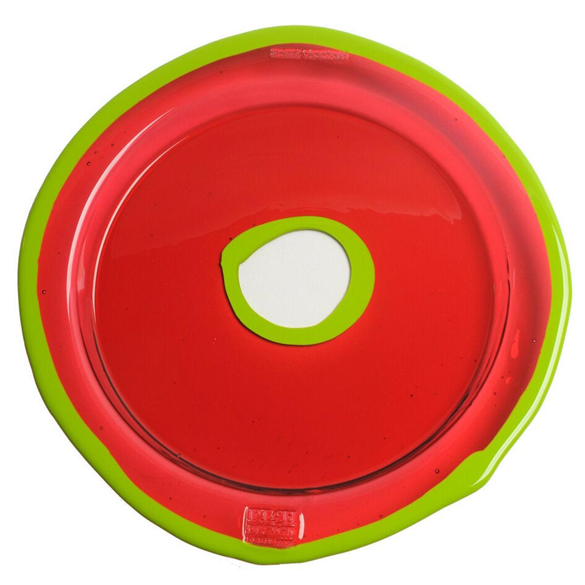 Try-Tray Large Round Tray in Dark Ruby and Matt Acid Green by Gaetano Pesce For Sale