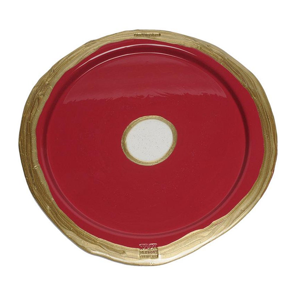 Grand plateau rond Fuchsia foncé mat, bronze de Gaetano Pesce