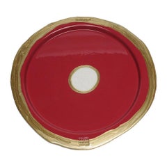 Grand plateau rond Fuchsia foncé mat, bronze de Gaetano Pesce