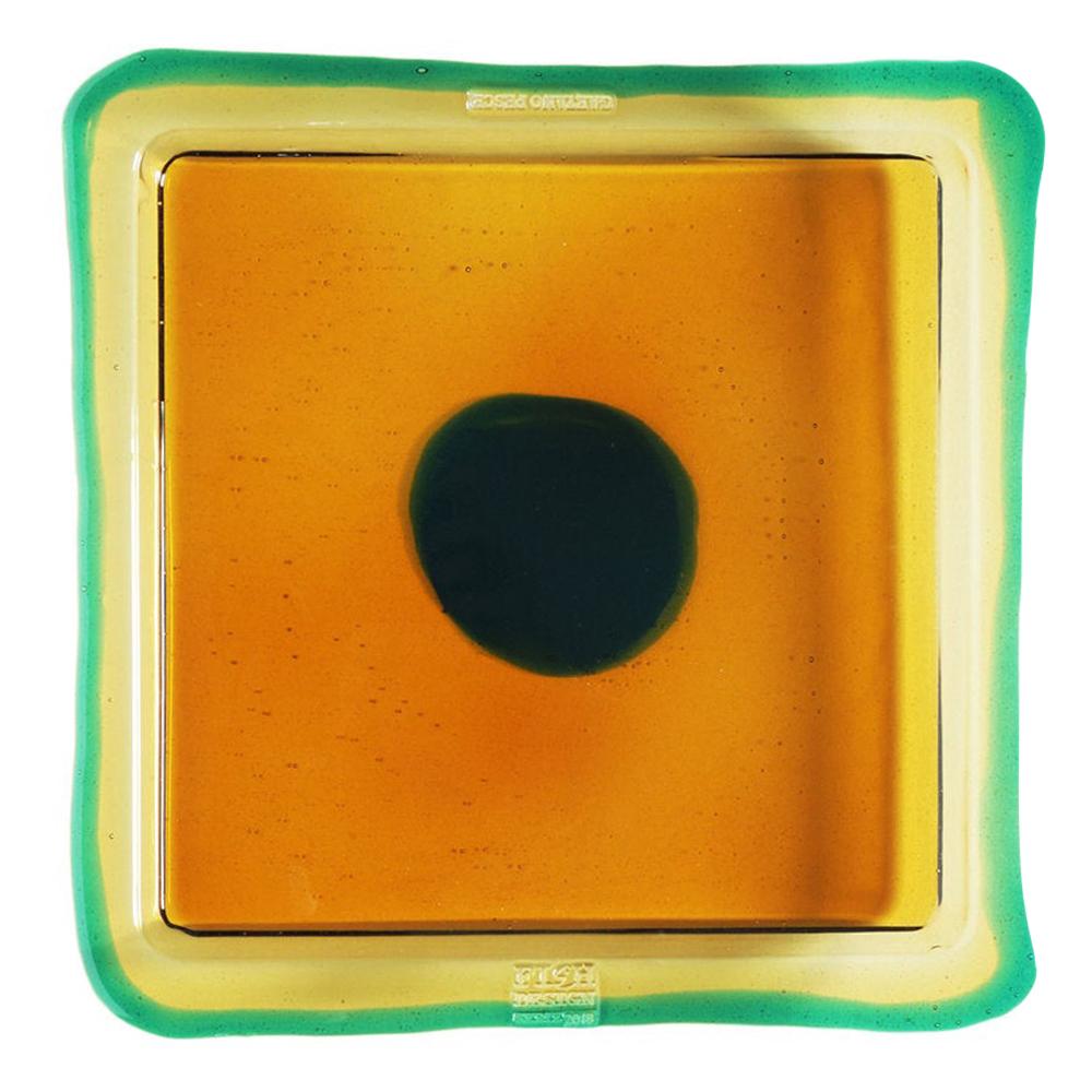 Try-Tray Großes, quadratisches Tablett in Bernstein, Klar-Smaragdgrün von Gaetano Pesce im Angebot