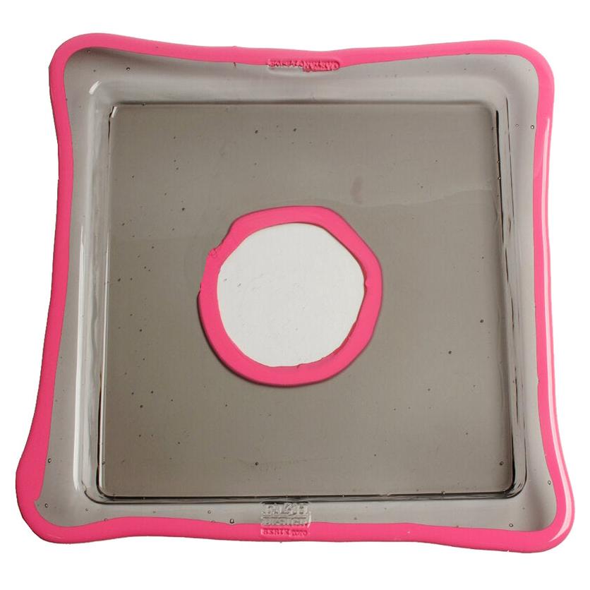 Try-Tray Large Square Tray in Clear Fumè, Matt Fuchsia by Gaetano Pesce For Sale