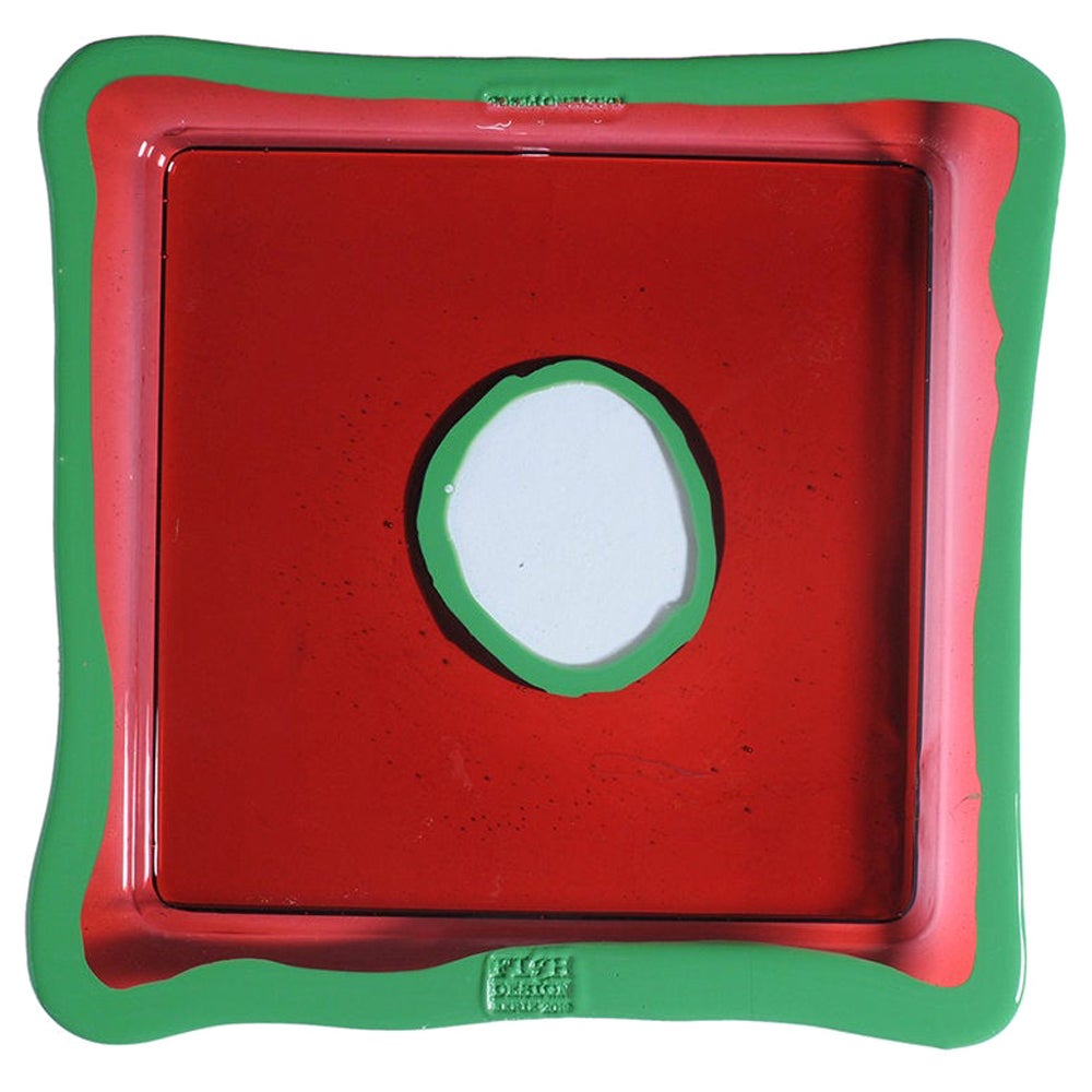 Grand plateau carré Try-Tray en rubis foncé et vert clair mat de Gaetano Pesce