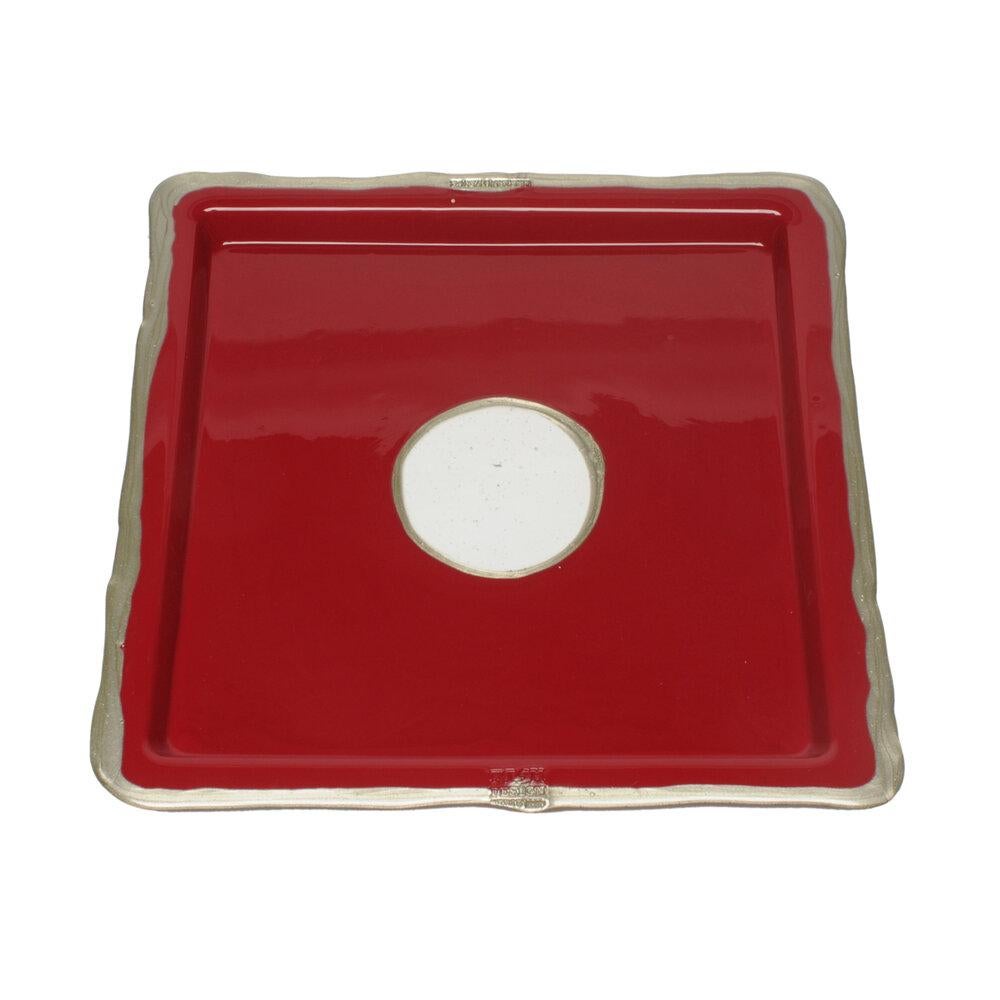 Try-Tray Large Square Tray in Matt Cherry and Bronze by Gaetano Pesce
