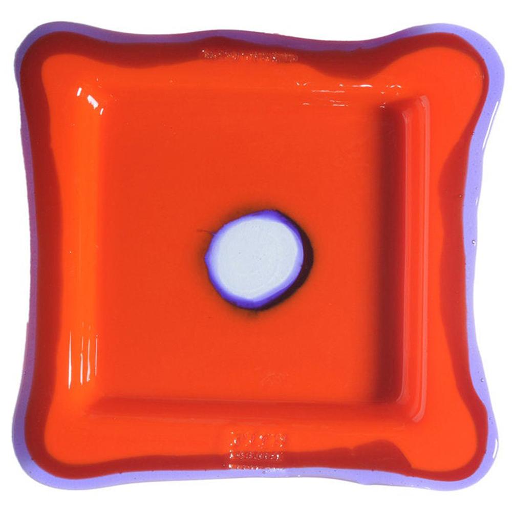 Try-Tray Großes, quadratisches Tablett in mattem Orange, Klarlila von Gaetano Pesce