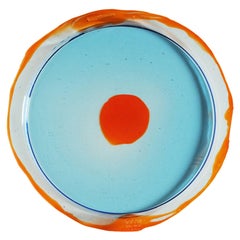 Plateau rond moyen Try-Tray en bleu clair et orange clair de Gaetano Pesce