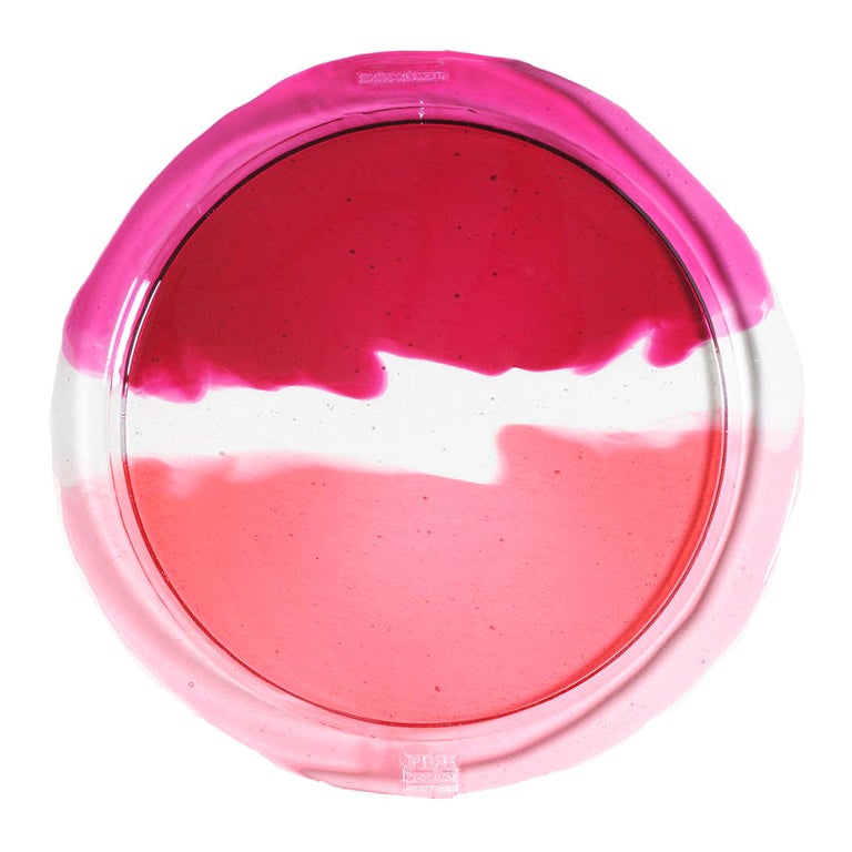 Plateau rond moyen Try-Tray en rose transparent, transparent et fuchsia de Gaetano Pesce