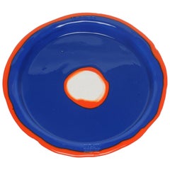 Plateau rond moyen Try-Tray en bleu mat et orange de Gaetano Pesce