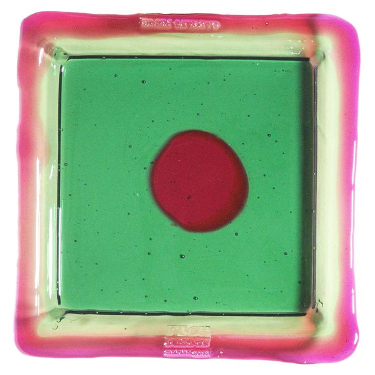 Try-Tray Medium Square Tray in Clear Emerald, Fuchsia by Gaetano Pesce