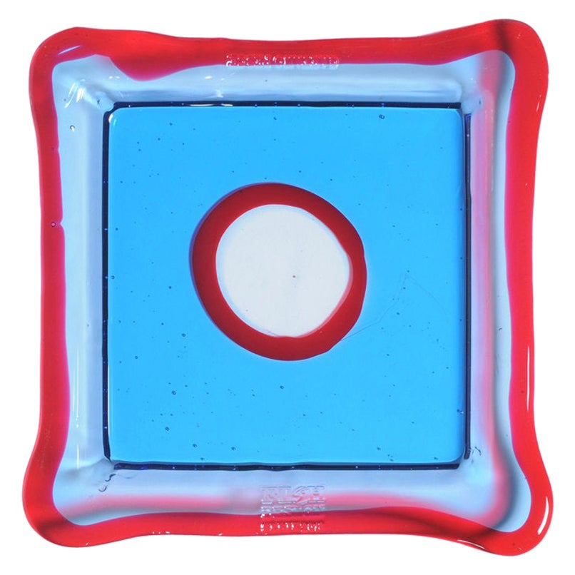 Plateau carré moyen Try-Tray en bleu clair et rouge clair de Gaetano Pesce en vente