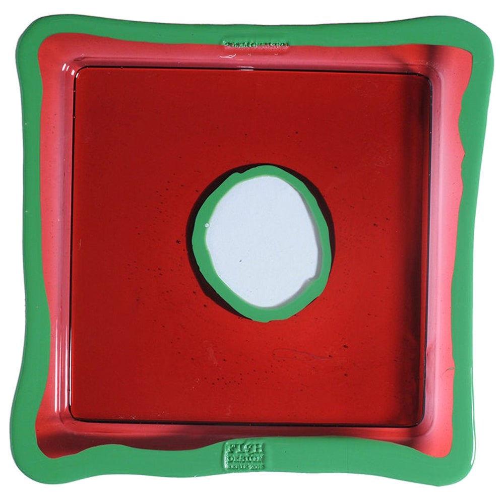 Plateau carré moyen Try-Tray en rubis foncé et vert clair mat de Gaetano Pesce en vente