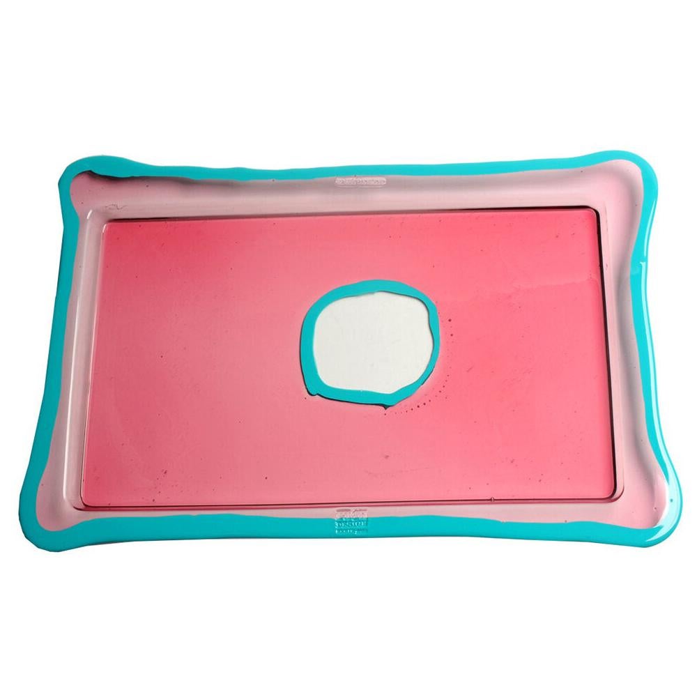 Try-Tray Small Rectangular Tray in Clear Pink, Matt Turquoise by Gaetano Pesce For Sale