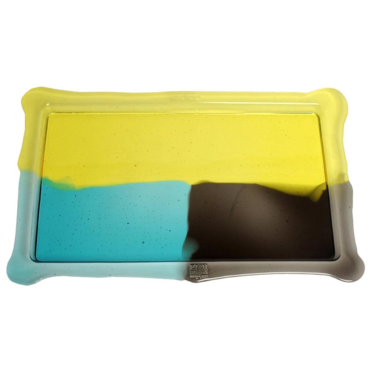 Try-Tray Small Rectangular Tray in Clear Yellow, Aqua, Grey by Gaetano Pesce