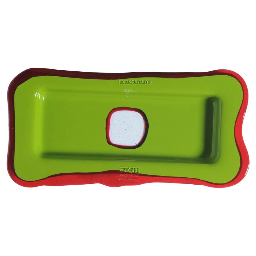 Try-Tray Small Rectangular Tray in Matt Green, Clear Ruby by Gaetano Pesce For Sale
