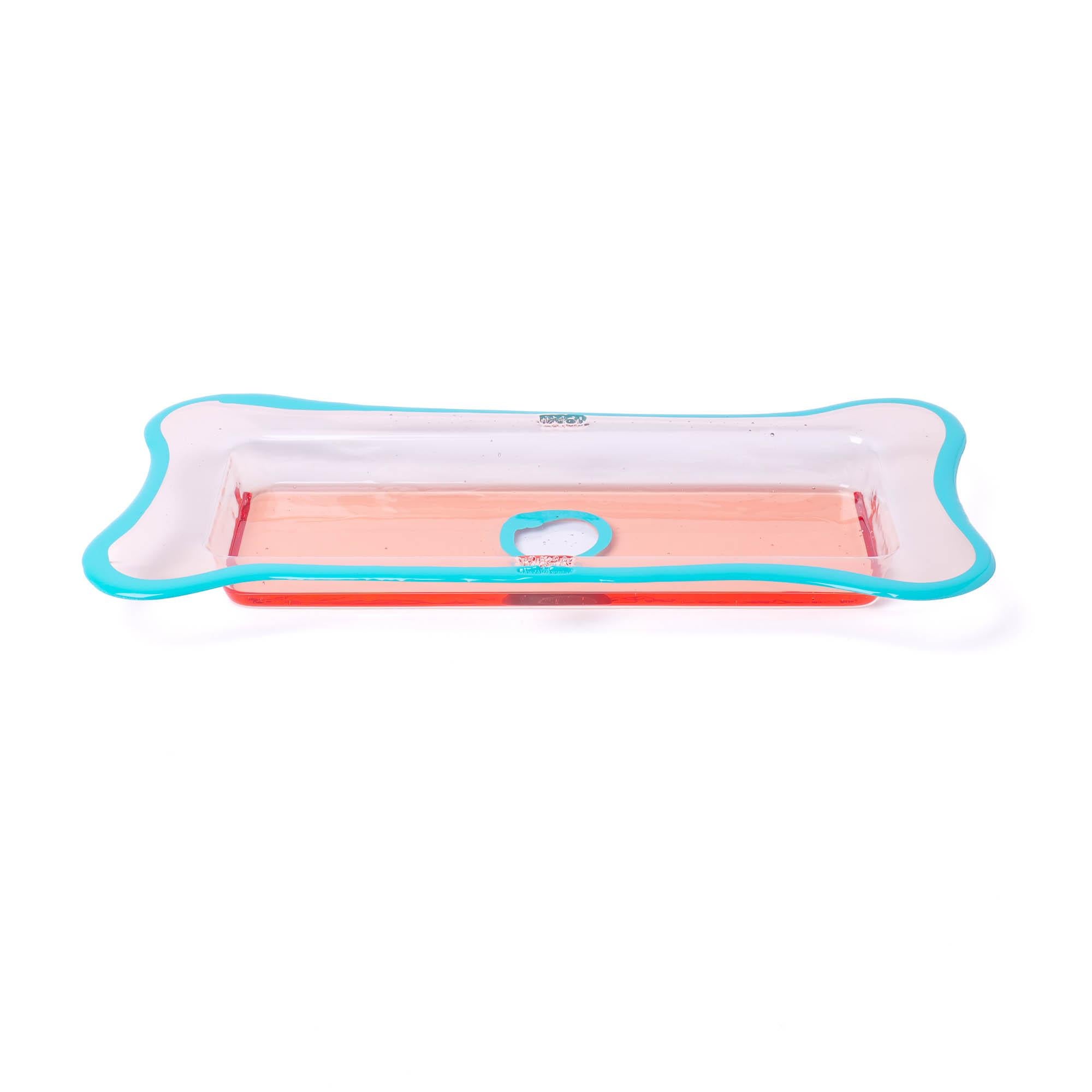 Italian Gaetano Pesce Try-Tray Rectangular Small Light Ruby Turquoise For Sale