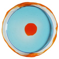 Petit plateau rond Try-Tray en bleu clair et orange clair de Gaetano Pesce