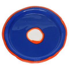 Petit plateau rond Try-Tray en bleu mat et orange de Gaetano Pesce