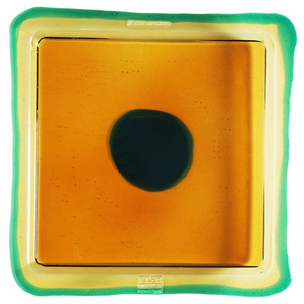 Try-Tray Small Square Tray in Amber, Clear Emerald Green by Gaetano Pesce For Sale