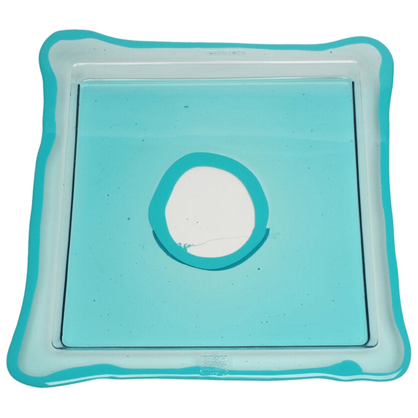 Vassoio quadrato Try-Tray Small in Clear Aqua, Matt Turquoise di Gaetano Pesce