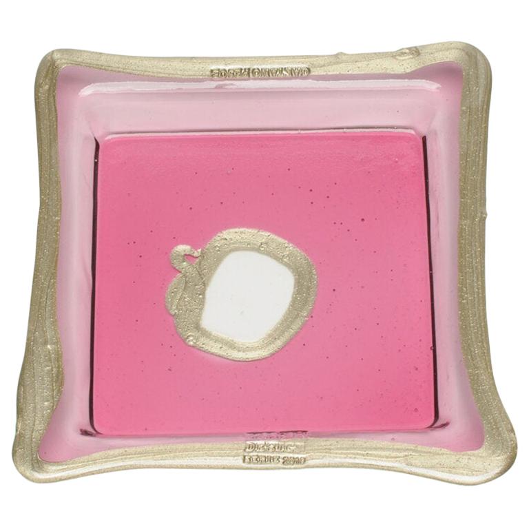 Try-Tray Small Square Tray in Clear Fuchsia Pink, Bronze by Gaetano Pesce