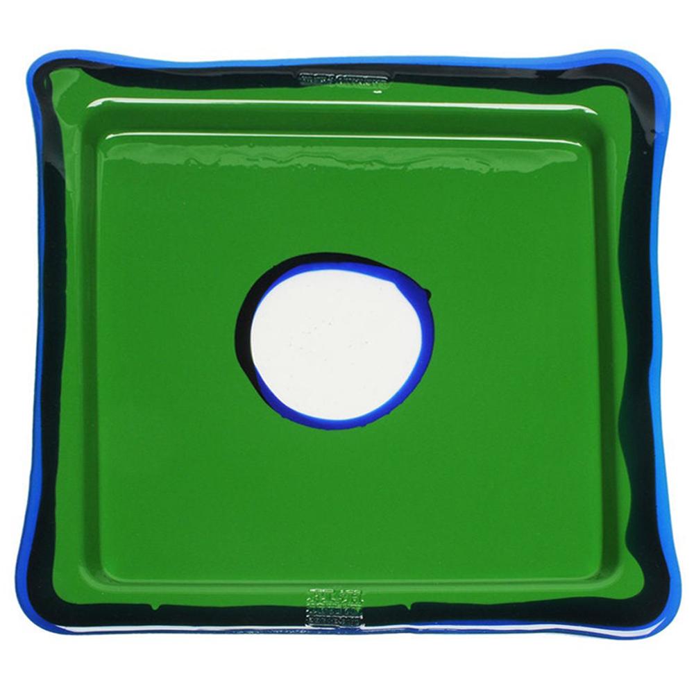 Try-Tray Quadratisches Tablett in mattem Grasgrün, Blau von Gaetano Pesce