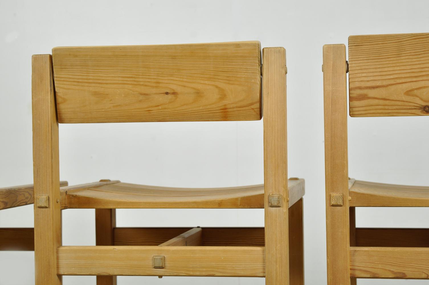 Trybo pine dining chairs (4) by Edvin Helseth for Stange Bruk, Norway 1960s For Sale 5