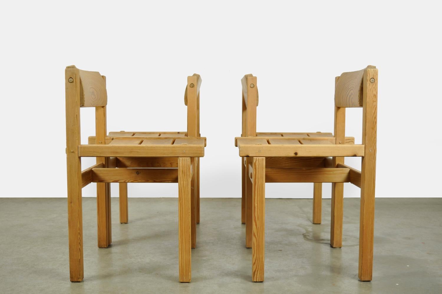 Pine Trybo pine dining chairs (4) by Edvin Helseth for Stange Bruk, Norway 1960s For Sale