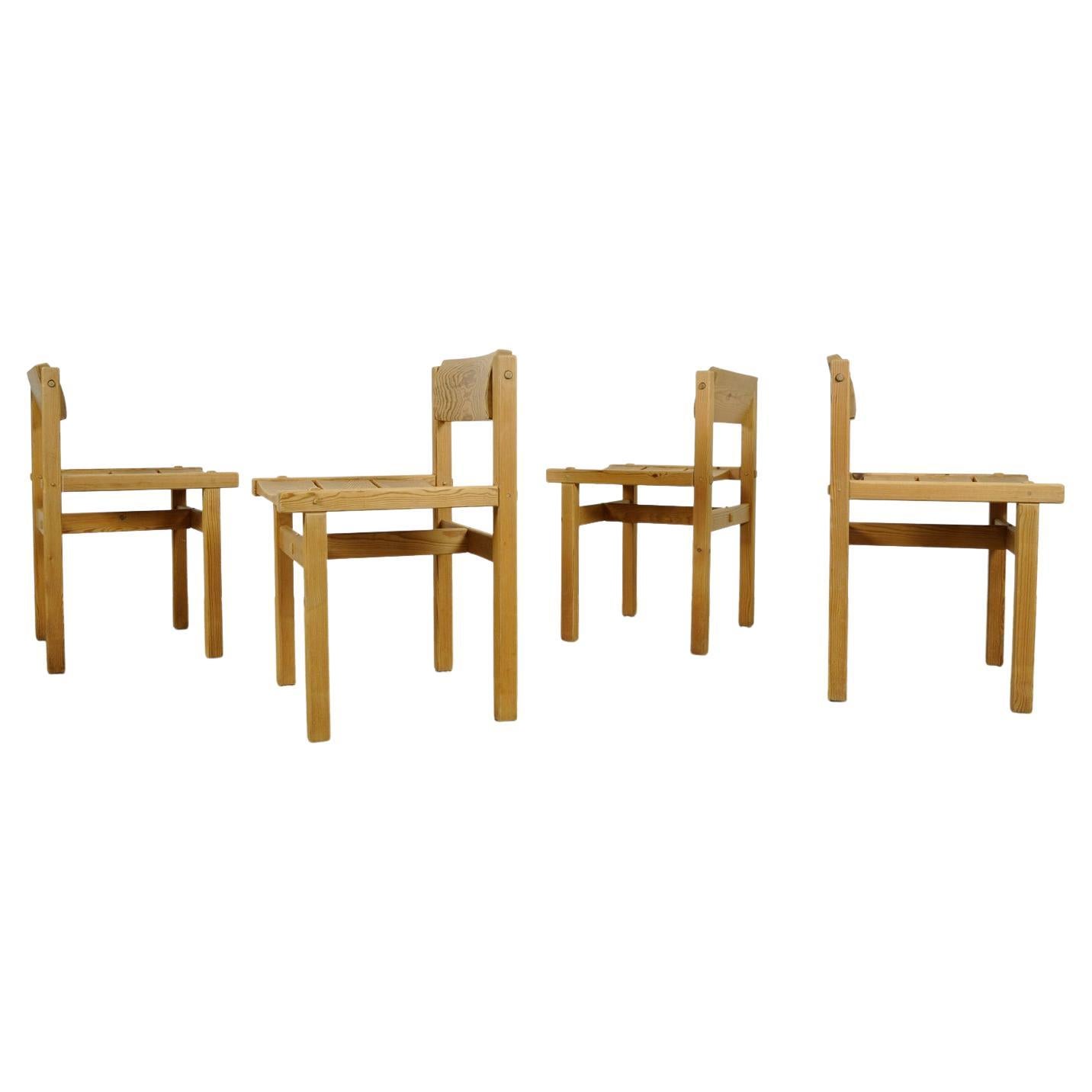 Trybo pine dining chairs (4) by Edvin Helseth for Stange Bruk, Norway 1960s For Sale