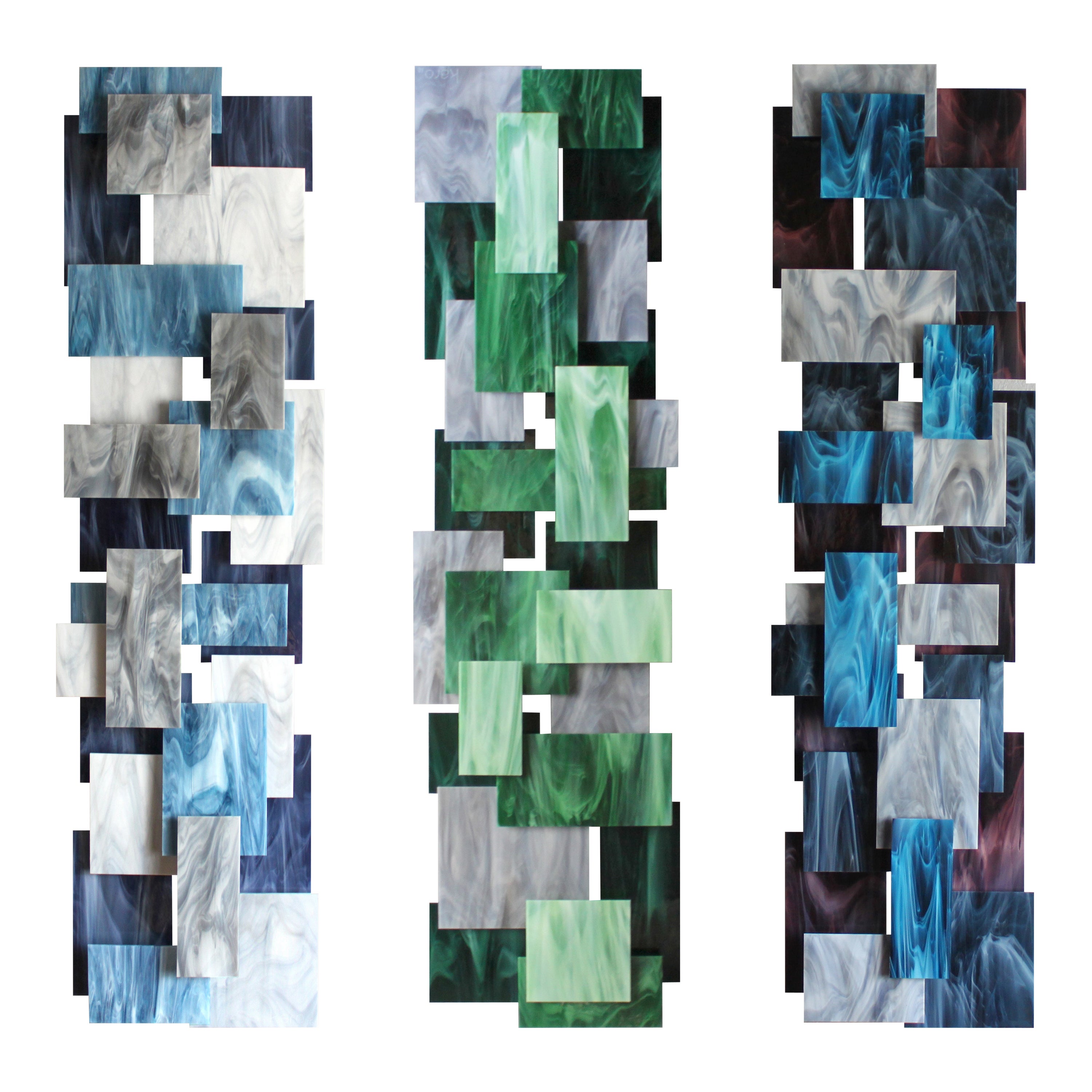 "Tryptic" Original Glass and Metal Wall Sculpture For Sale