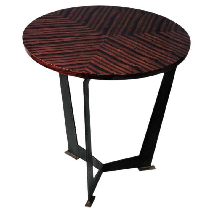 Table d'appoint Tryptic avec plateau en bois de rose, G Metal Steel et base en laiton