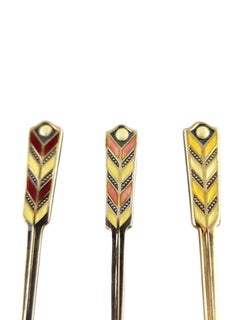 T&S Birmingham England Set of 5 Sterling Silver Enamel Chevron Spoons #18694