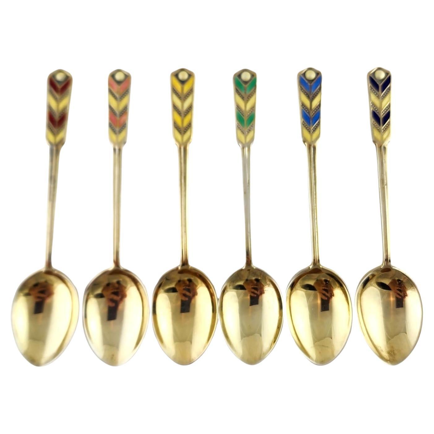 T&S Birmingham England Set of 5 Sterling Silver Enamel Chevron Spoons #18694