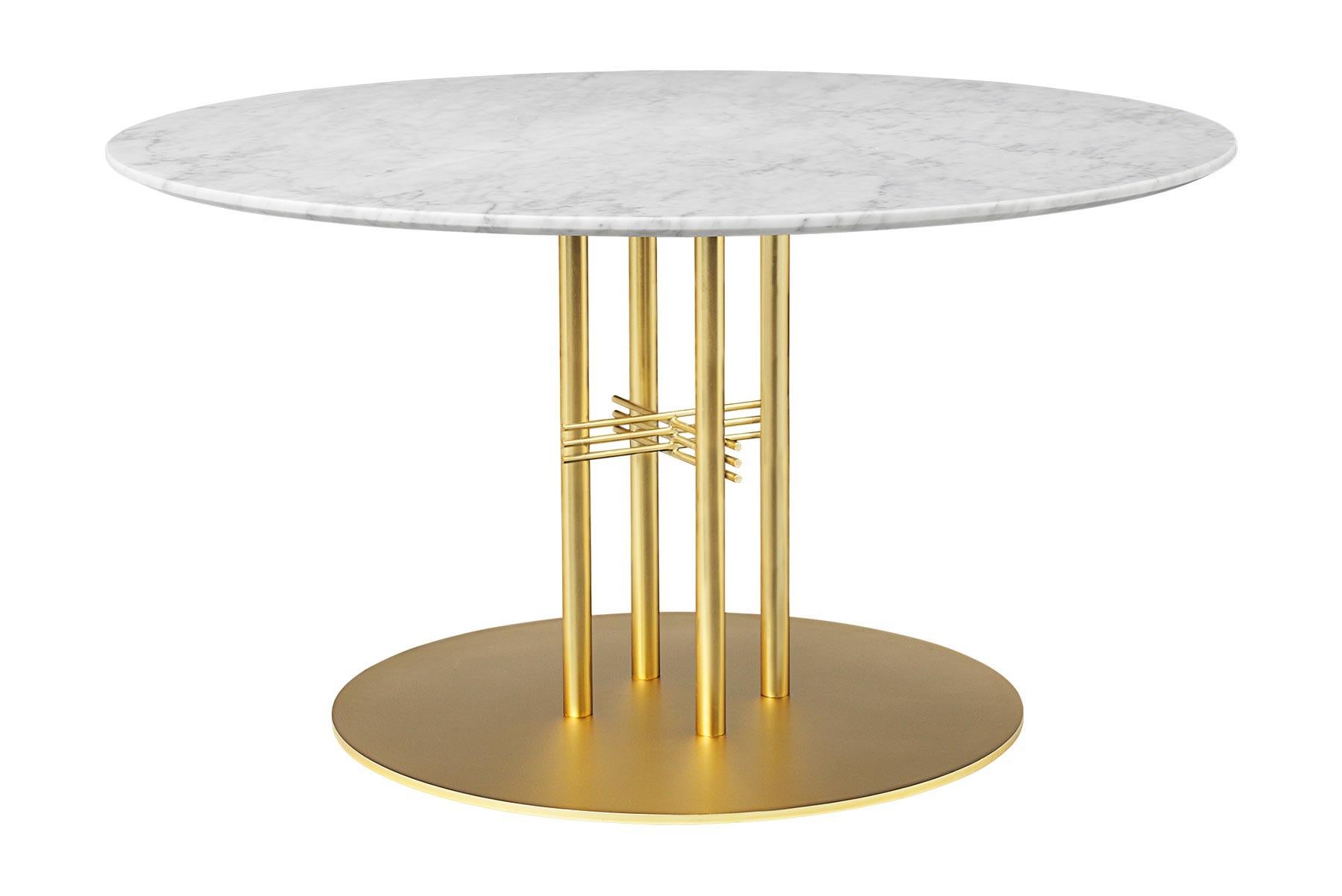 Scandinavian Modern TS Column Lounge Table, Round, Brass Base, Large, Marble For Sale