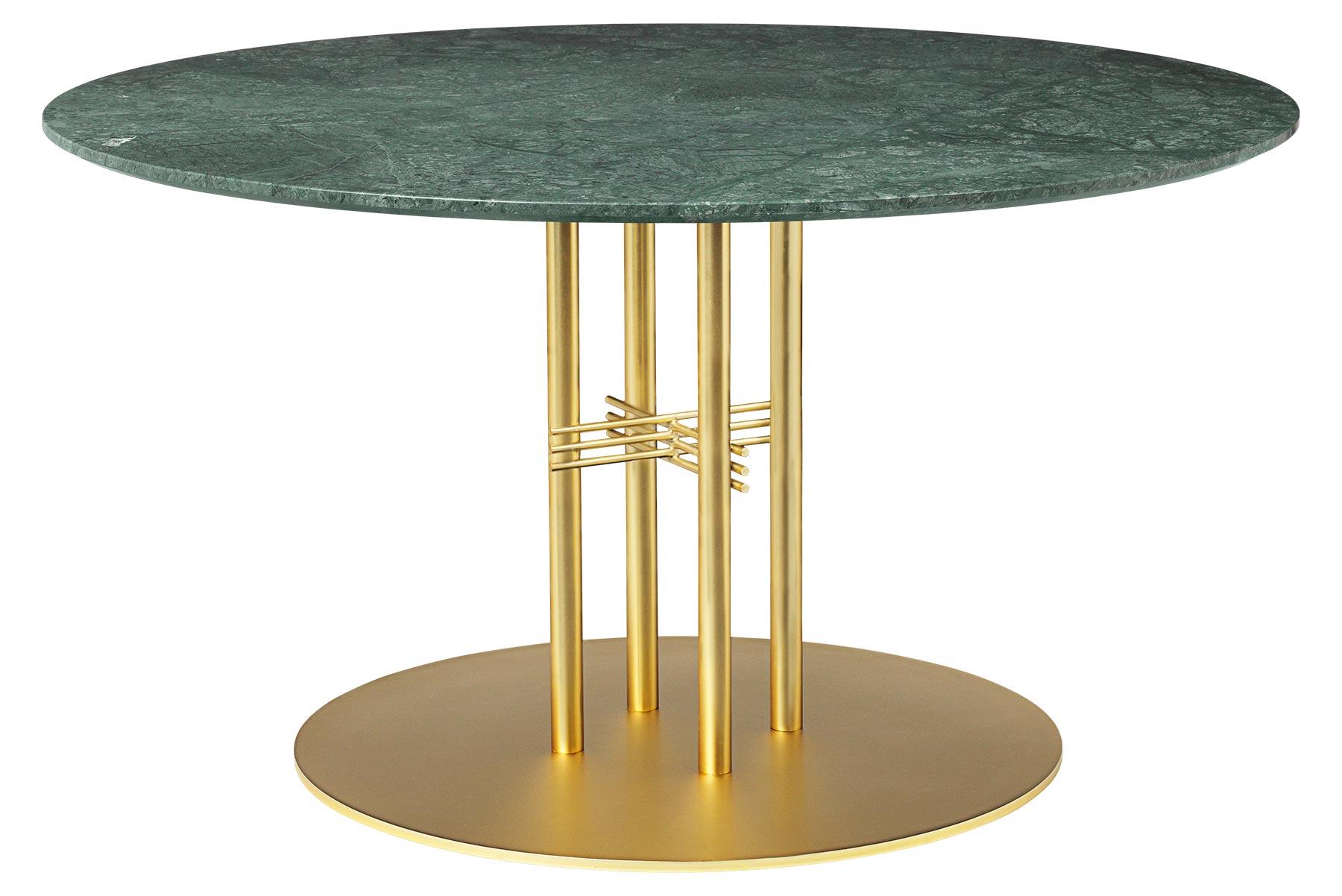 Danois Grande table de salon à colonne TS, ronde, base en laiton, en marbre en vente