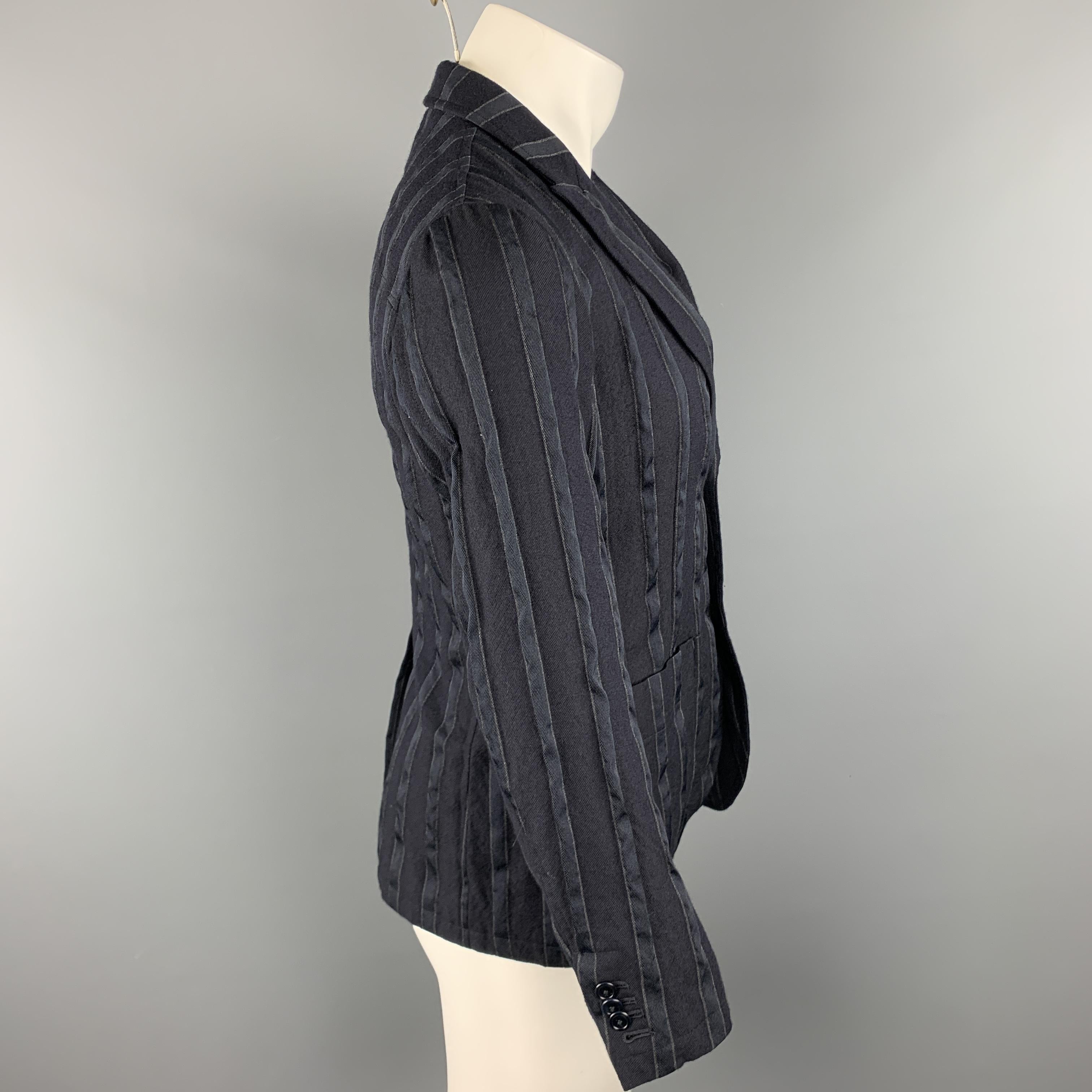 Black TS (S) Chest Size S Navy Stripe Wool / Polyester Peak Lapel Sport Coat