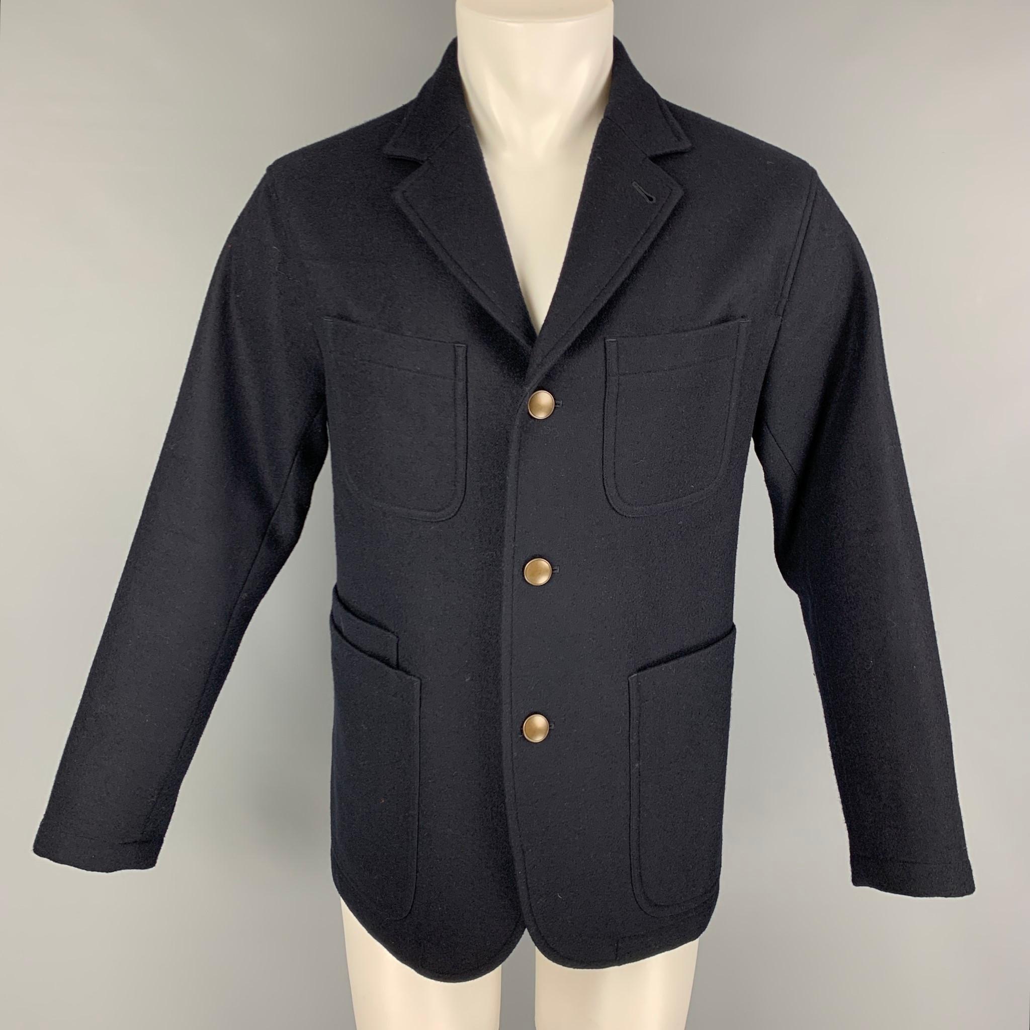 TS (S) Chest Size S Navy Stripe Wool / Polyester Peak Lapel Sport Coat ...