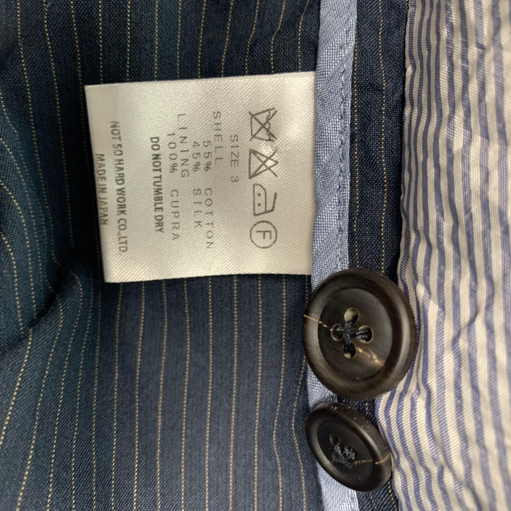 TS (S) Size L Navy Tan Pinstripe Cotton Silk Jacket For Sale 1
