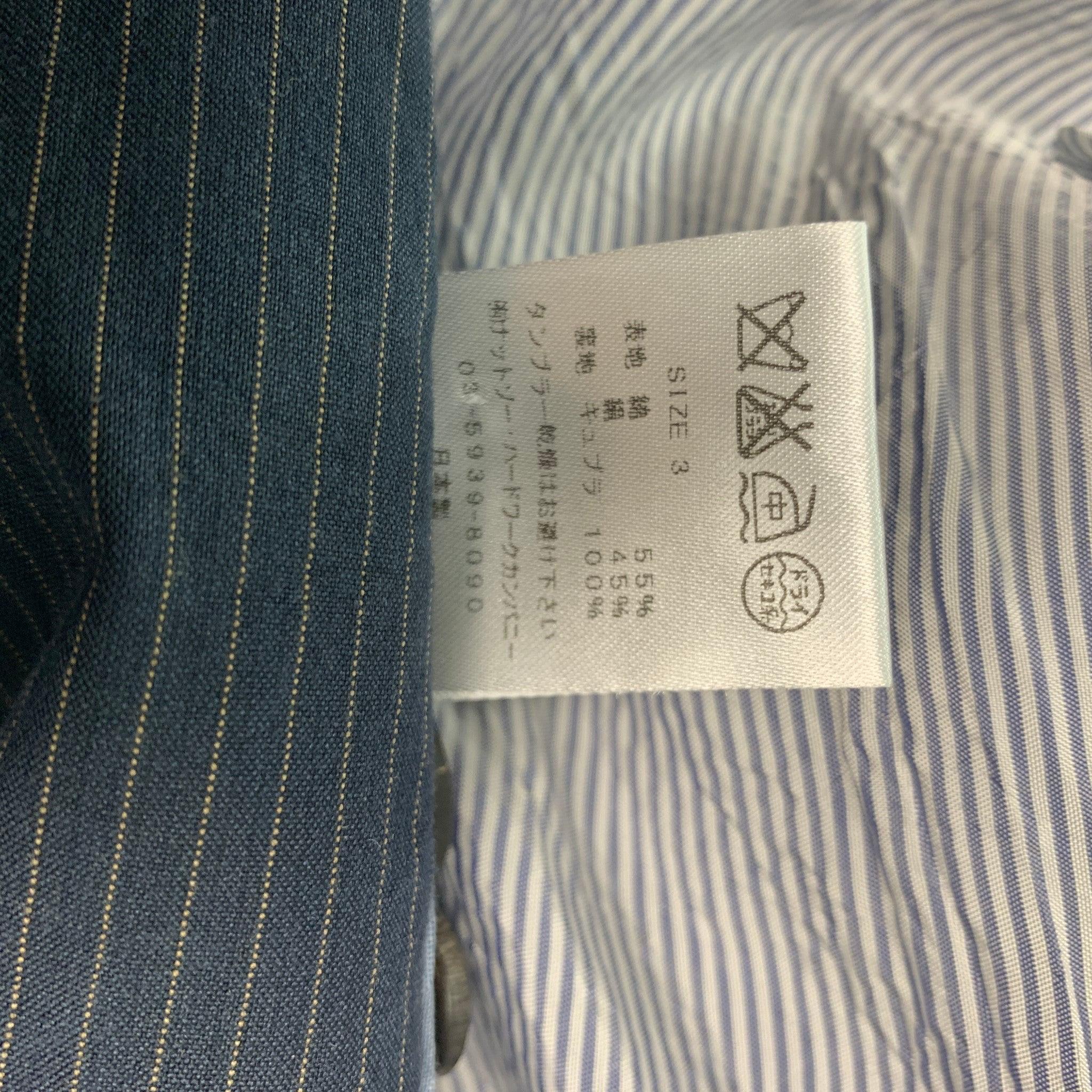 TS (S) Size L Navy Tan Pinstripe Cotton Silk Jacket For Sale 2