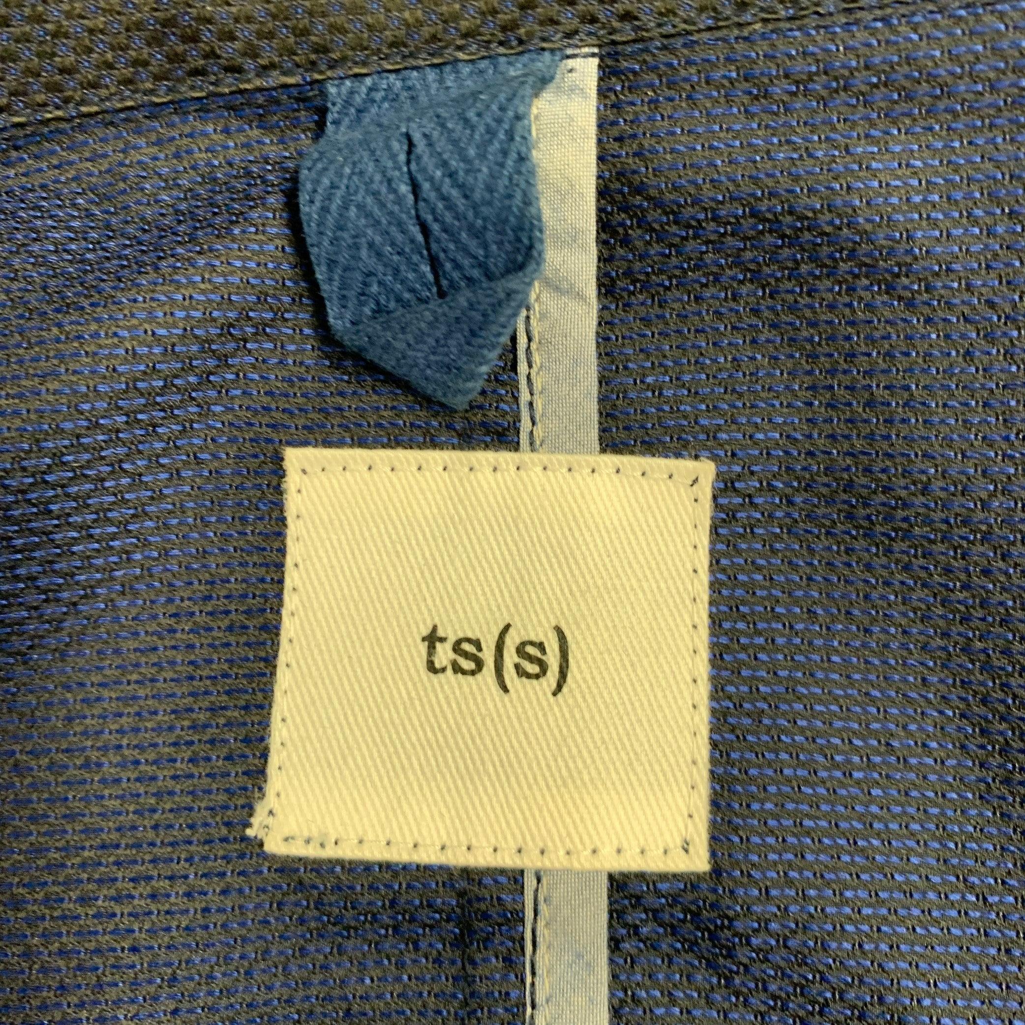 TS (S) Size L Navy Textured Cotton Drawstring Hacking Jacket In Excellent Condition For Sale In San Francisco, CA