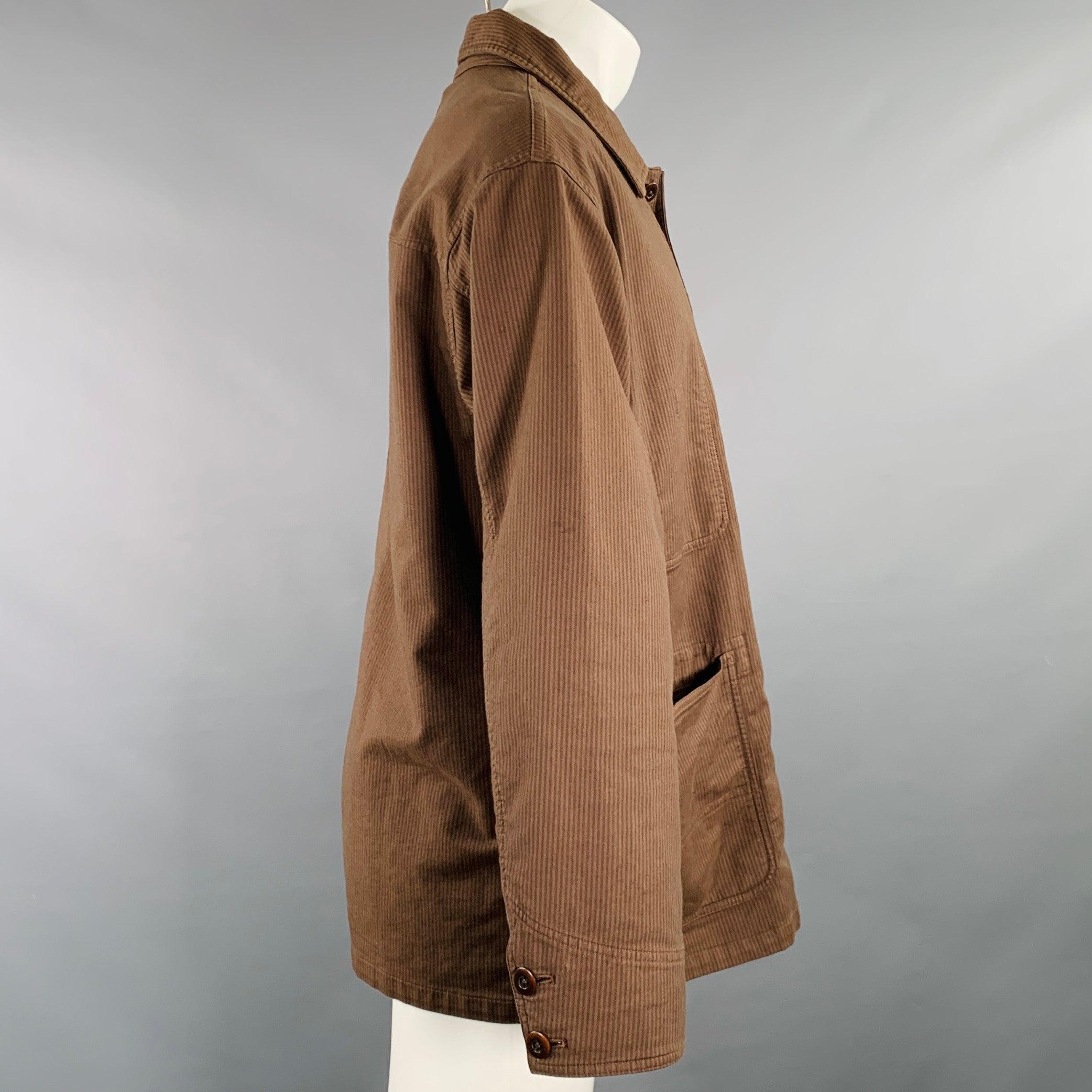 TS (S) Size M Brown Stripe Cotton Blend Oversized French Chore Jacket In Good Condition For Sale In San Francisco, CA