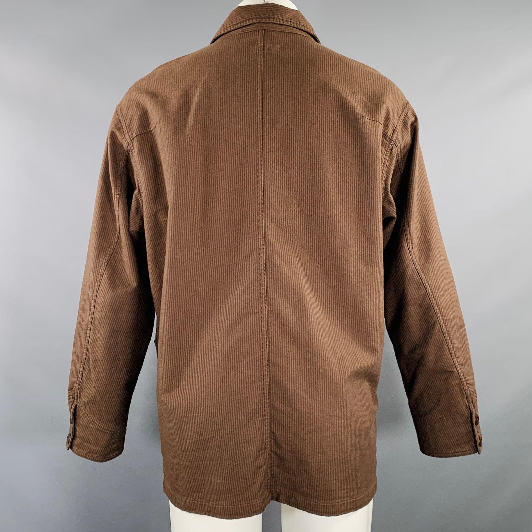 Men's TS (S) Size M Brown Stripe Cotton Blend Oversized French Chore Jacket For Sale
