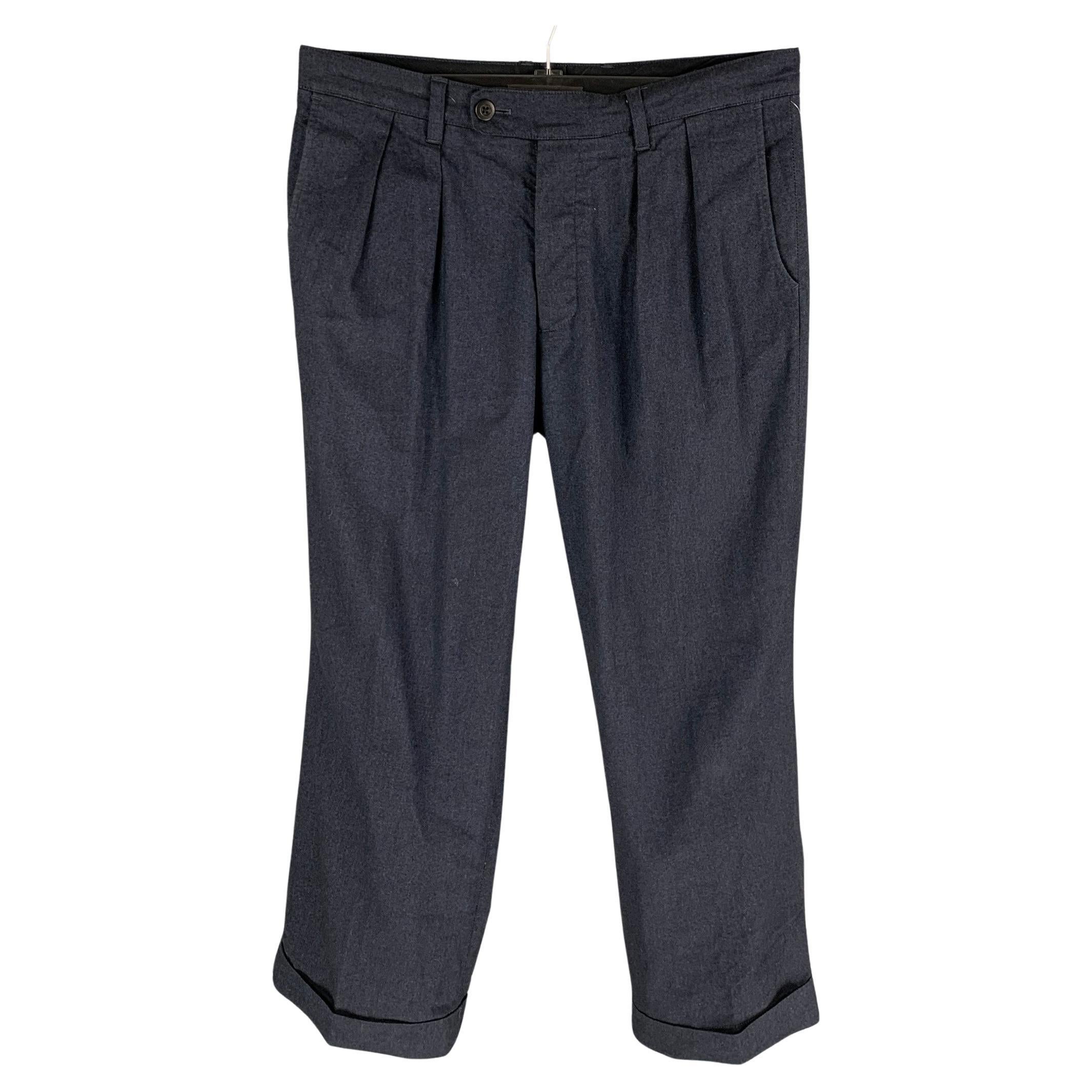 TS (S) Size M Indigo Cotton Blend Pleated Casual Pants