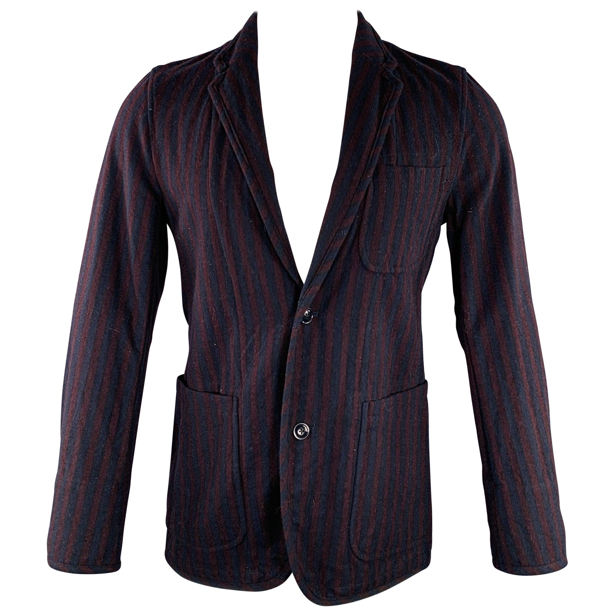 TS (S) Talla S Chaqueta de mezcla de lana a rayas azul marino burdeos
